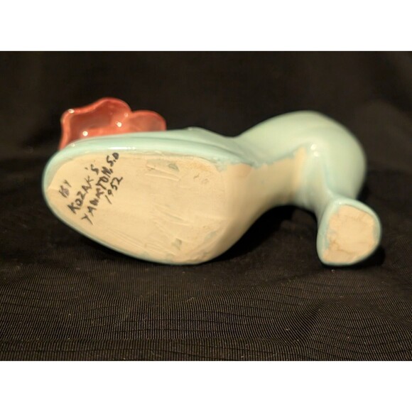 1952 Ceramic Light Blue w Red Rose & Gold High Heel Shoe by Kozaks Yankton SD - Picture 8 of 10